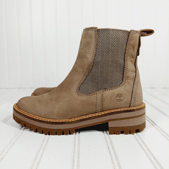 Timberland Women's Courmayeur Valley Taupe Tan Side Elastic Chelsea Boots I367